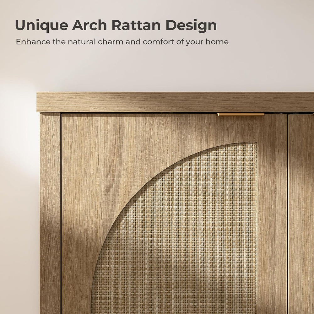 SICOTAS 102" Rattan Sideboard Buffet Cabinet with Storage Credenza Set of 3