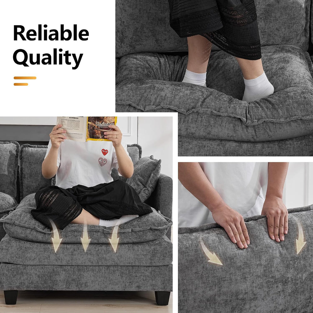 35‘’ Modern Chenille Cloud Sofa Ottoman,Rectangle Ottoman for Modular Section...