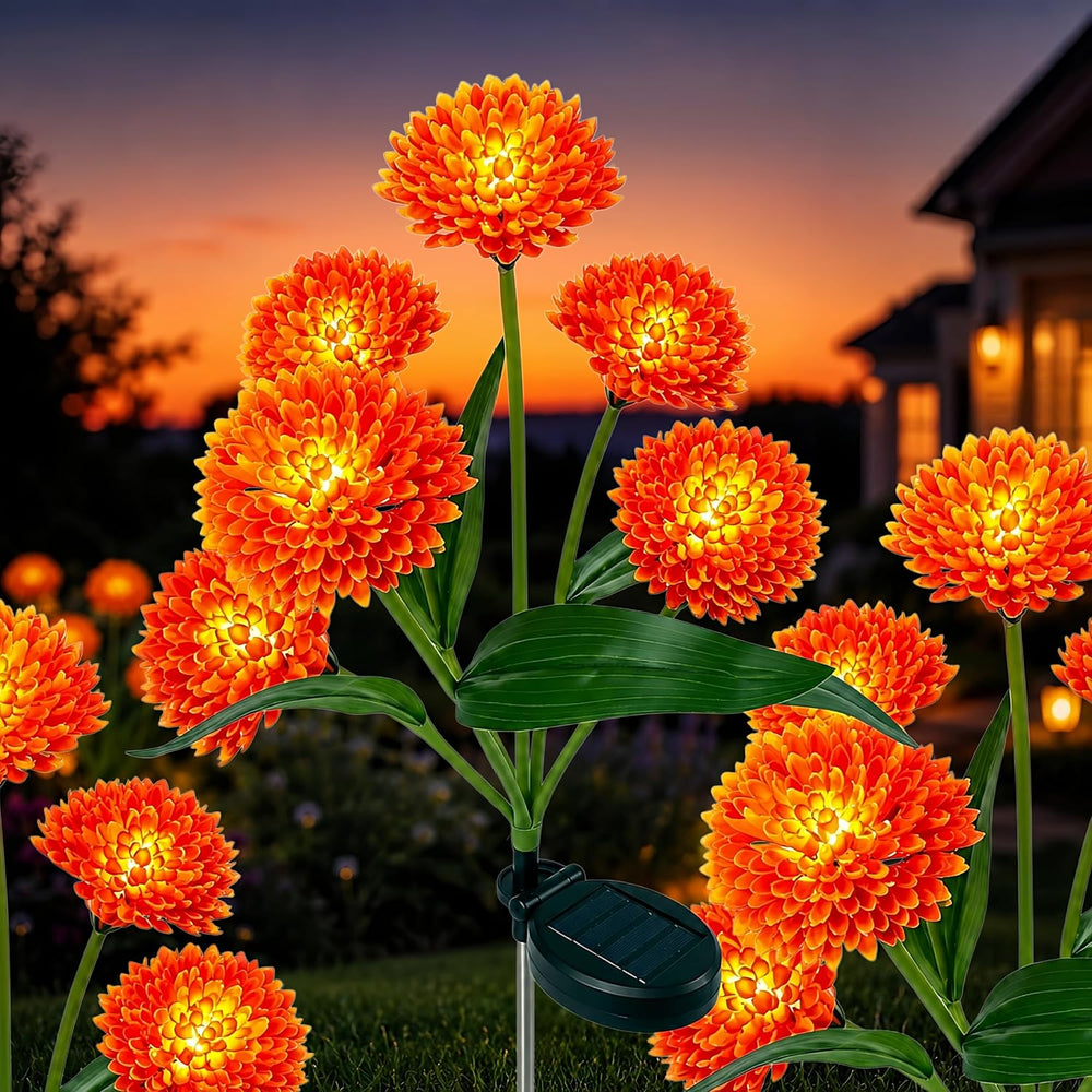 Solar Flower Lights Outdoor, 4 Pack 24 LED Solar Garden Lights, Orange Red Sp...