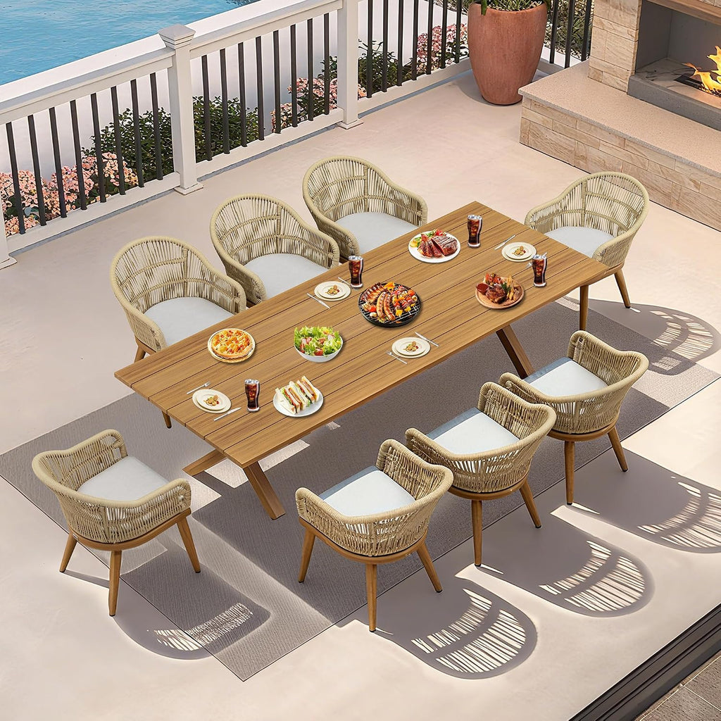 PURPLE LEAF 9 Pieces Patio Dining Set with Longer Aluminum Table, Teak