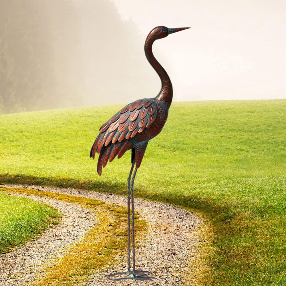 chisheen Outdoor Garden Crane Statues and Sculptures Metal Yard Art Statue fo...