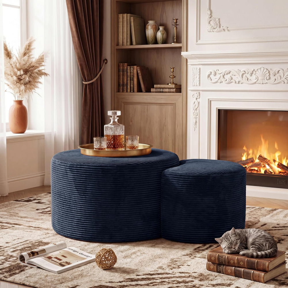BSHOMGI Nesting Coffee Table Set of 2,Corduroy Ottoman Soft Foot Rest Movable...