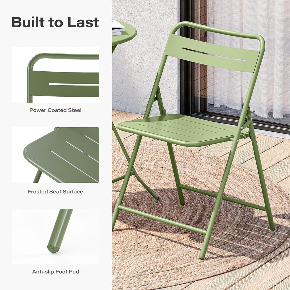 LAUSAINT HOME 3-Piece Folding Steel Bistro Set, Round, Green