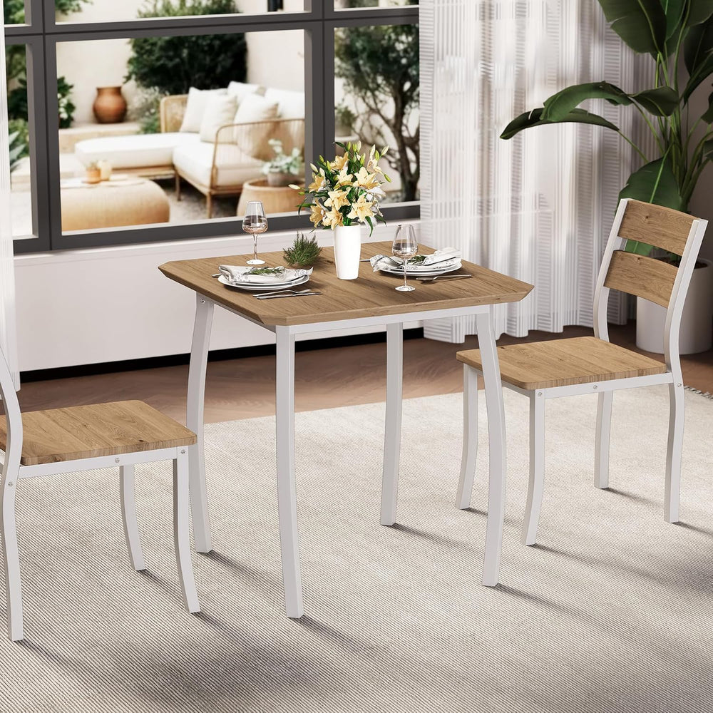 Garvee 3 Piece Dining Table Set for 2, Farmhouse Kitchen Table and Chair, Met...