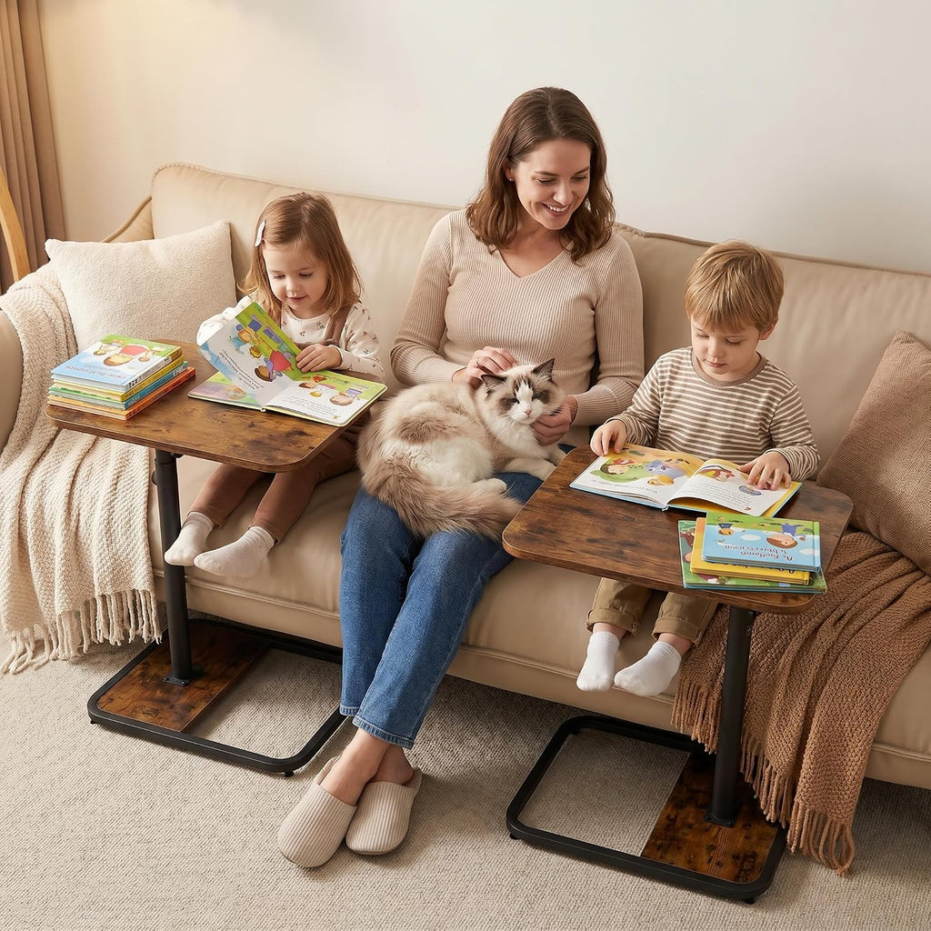 YUHFERA Large 2-Pack TV Tray Tables for Couch, Adjustable Height, Brown