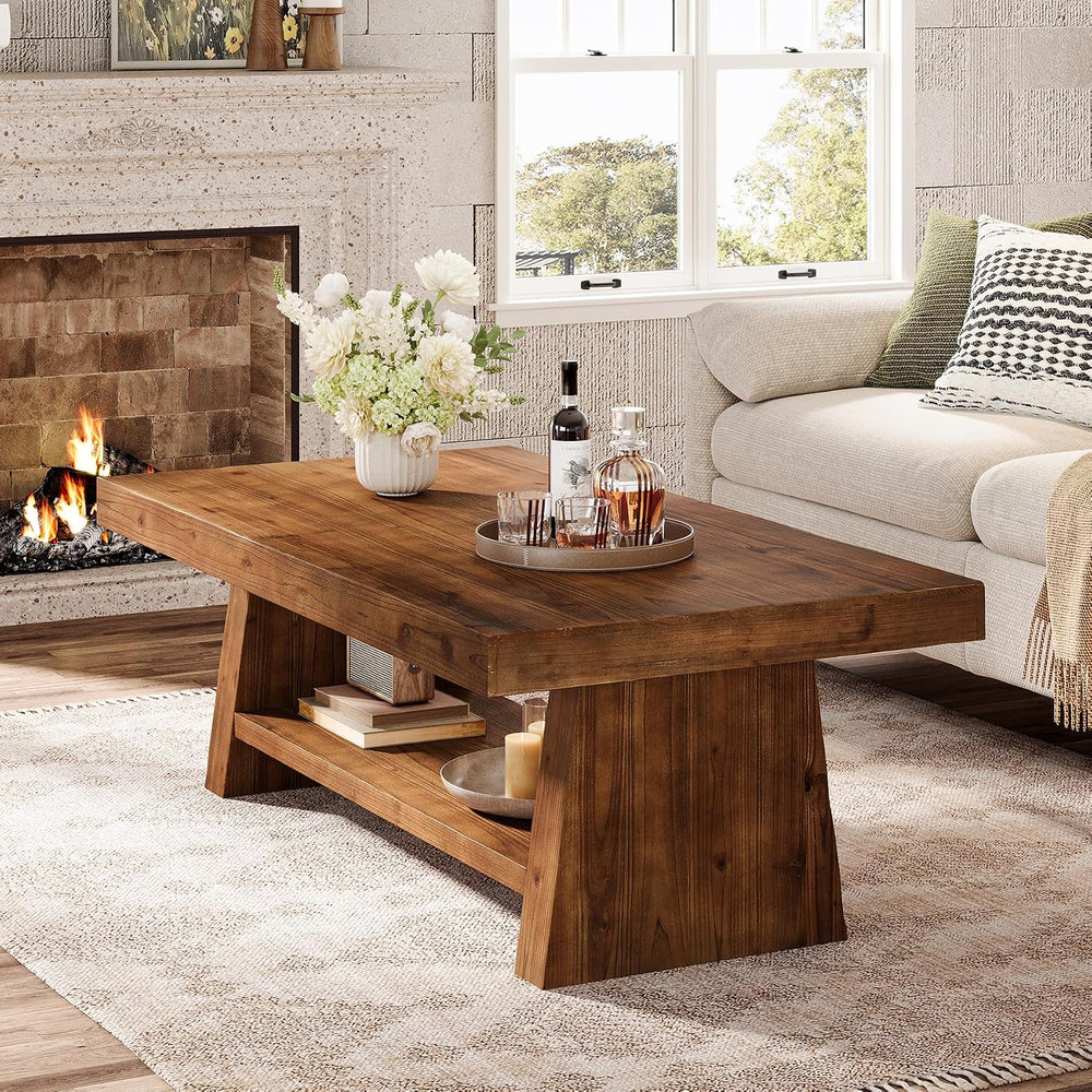 47" Farmhouse Solid Wood Coffee Table for Living Room