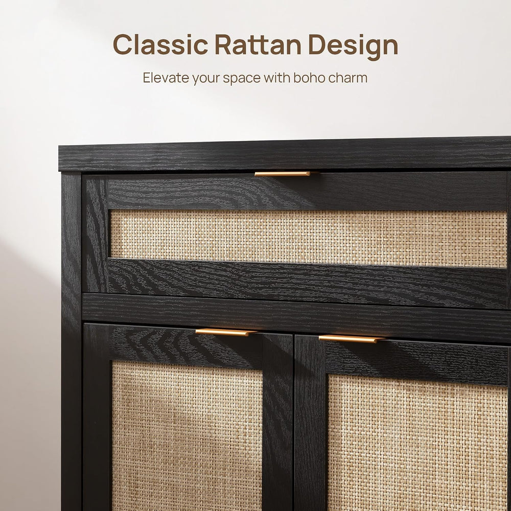 SICOTAS Sideboard Buffet Storage Cabinet, Rattan Accent Cabinet with Doors