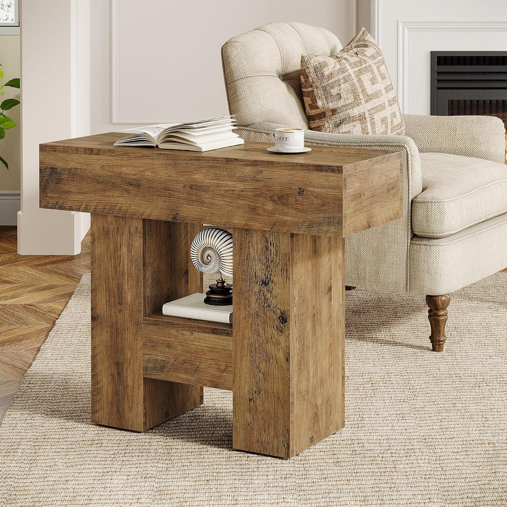 Tribesigns Farmhous End Table, 2-Tier Narrow Side Table with Storage Shelf fo...