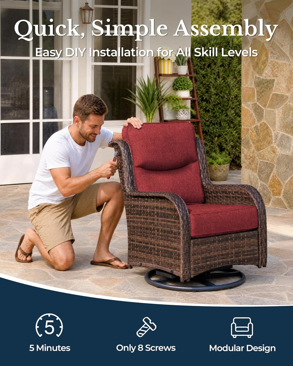 HILLGA 7-Piece Luxury Patio Furniture Set with 6" Thick Cushions, Weathe...