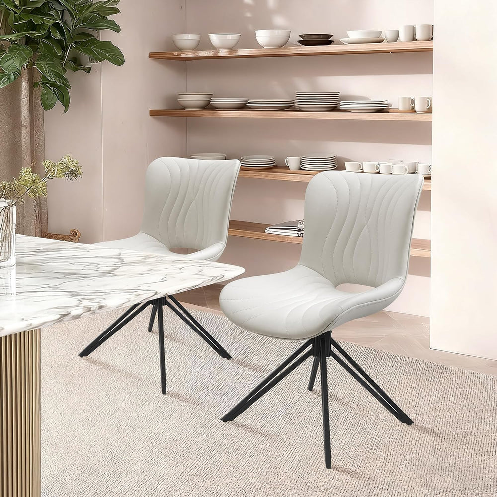 Dining Chairs Set of 2, Faux Leather Upholstered Swivel Chairs White