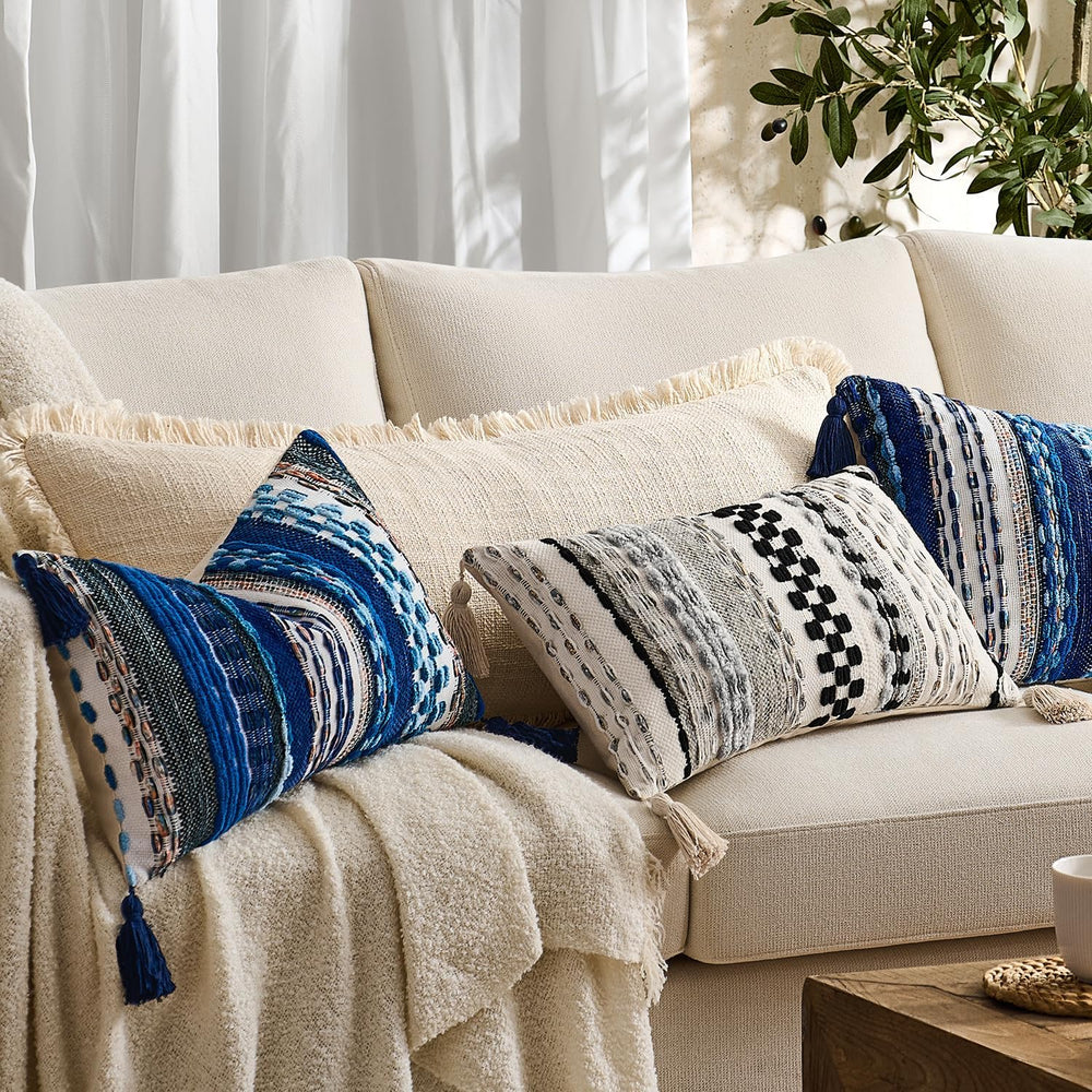 Kevin Textile Boho Tufted 18x18 Inch Pillow Cover 1 Pack, Blue