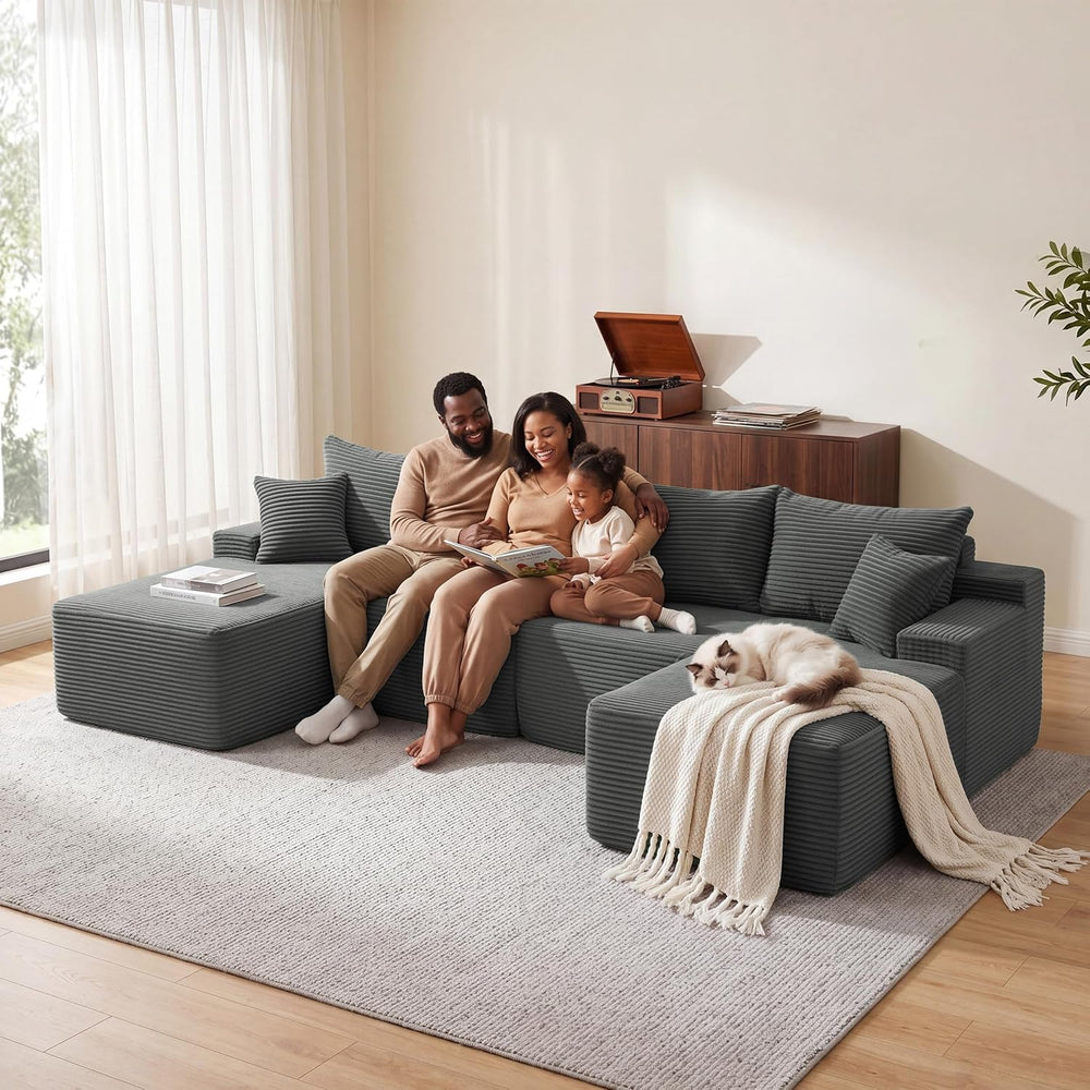 Mangodan 118'' Boneless Couch, U Shaped Couches for Living Room, Gray