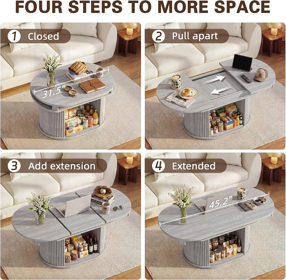 YESHOMY Modern Oval Coffee Table with Storage for Living Room, Gray