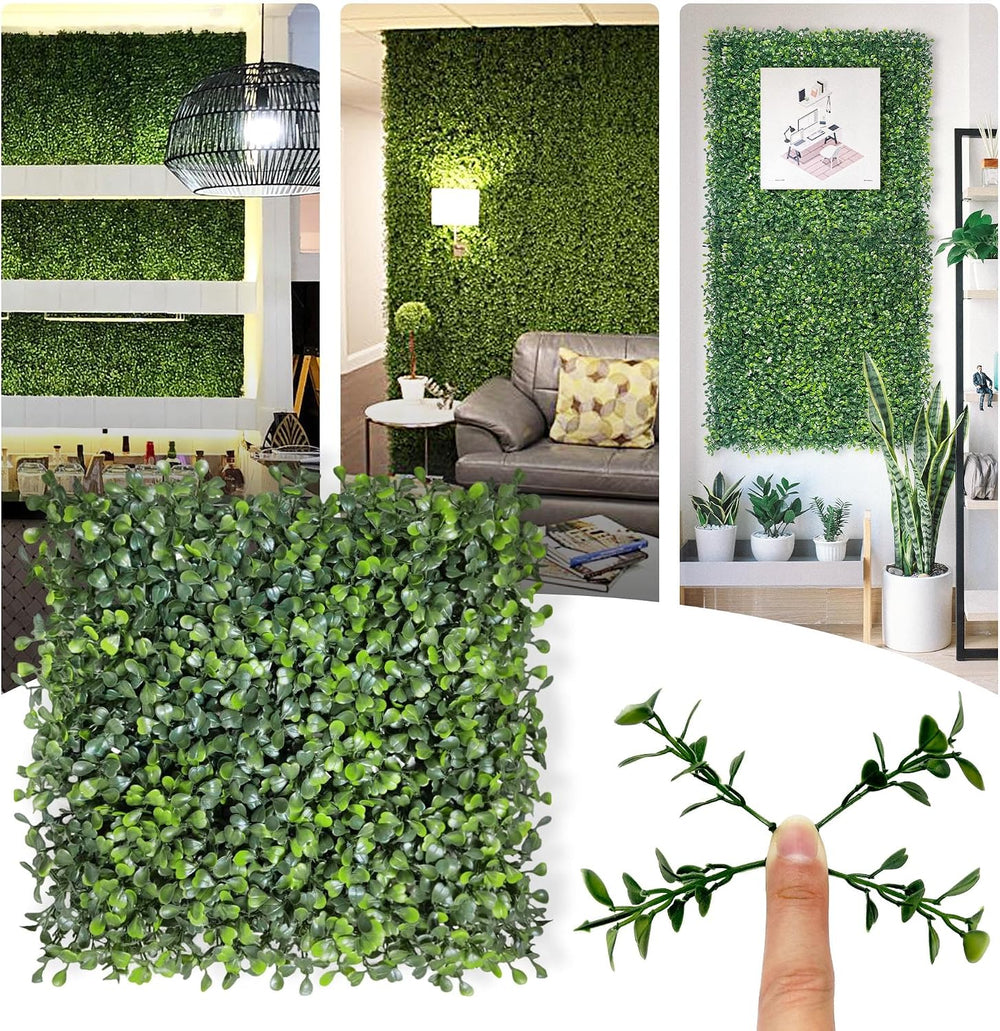 Bybeton Artificial Grass Wall Panels,10"x 10" (12pc) UV-Anti Boxwoo...
