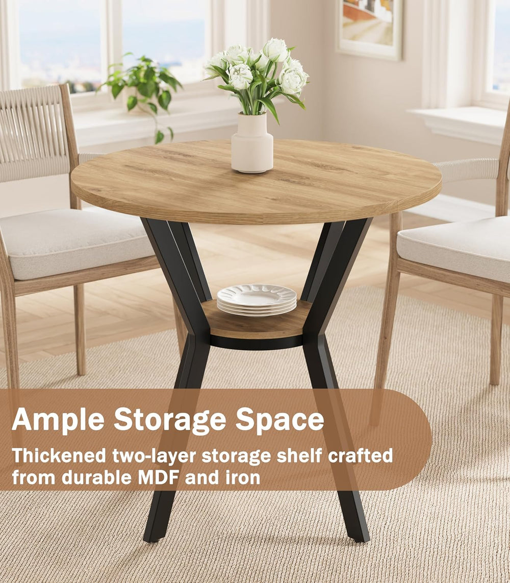 Round Kitchen Tables for 2-4, 31.5" Rustic Small Dining Tables with Storage
