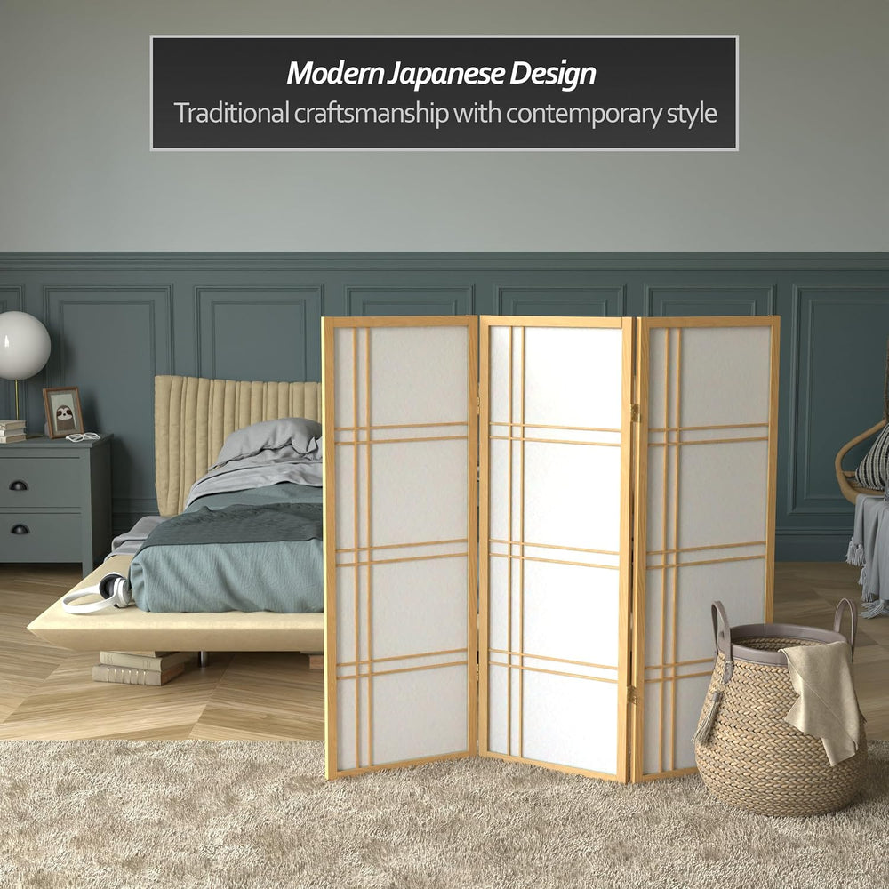 4 ft. Short Double Cross Shoji Screen - Natural - 3 Panels