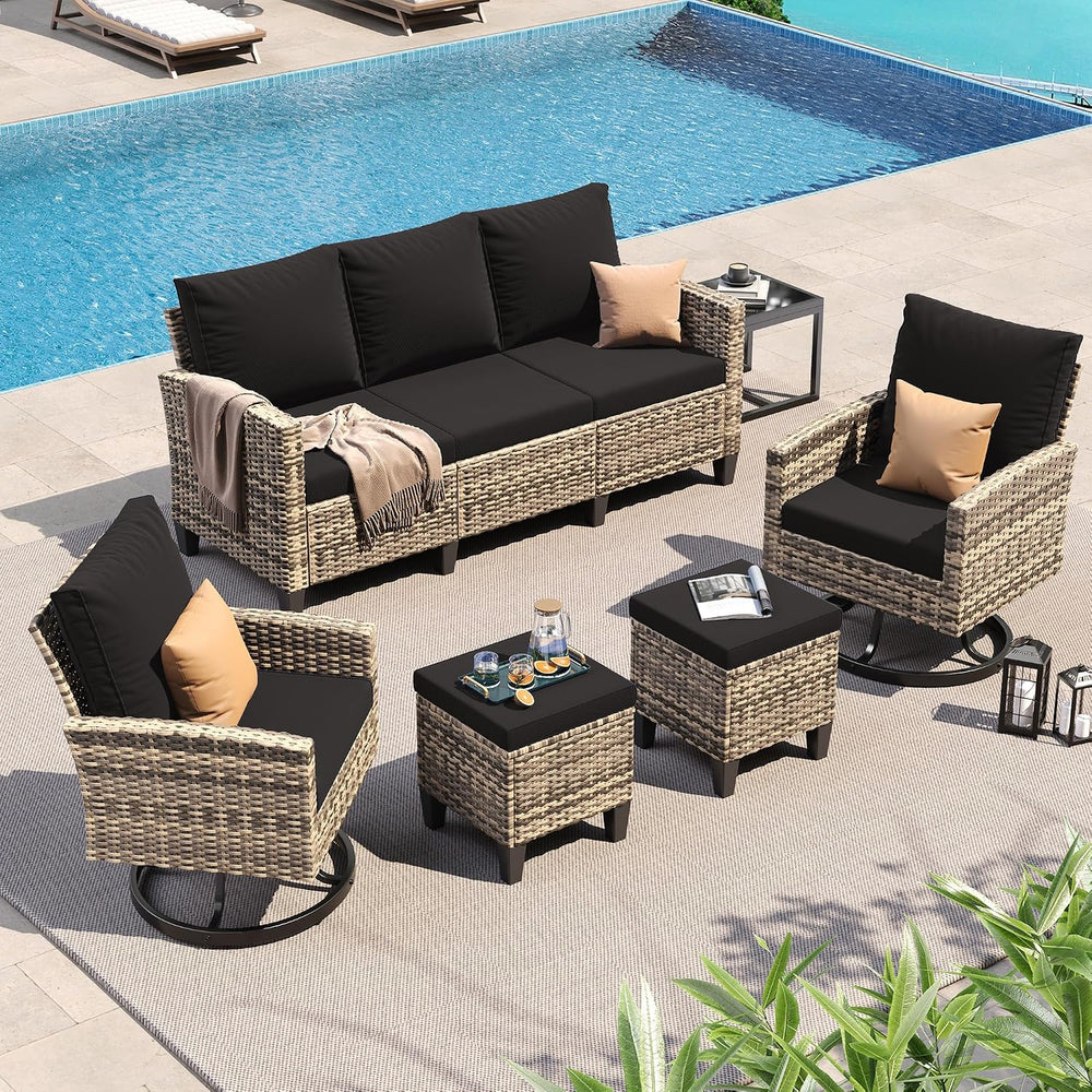 UDPATIO Outdoor Patio Furniture Set with Swivel Chairs 6 Pcs Black/Yellow