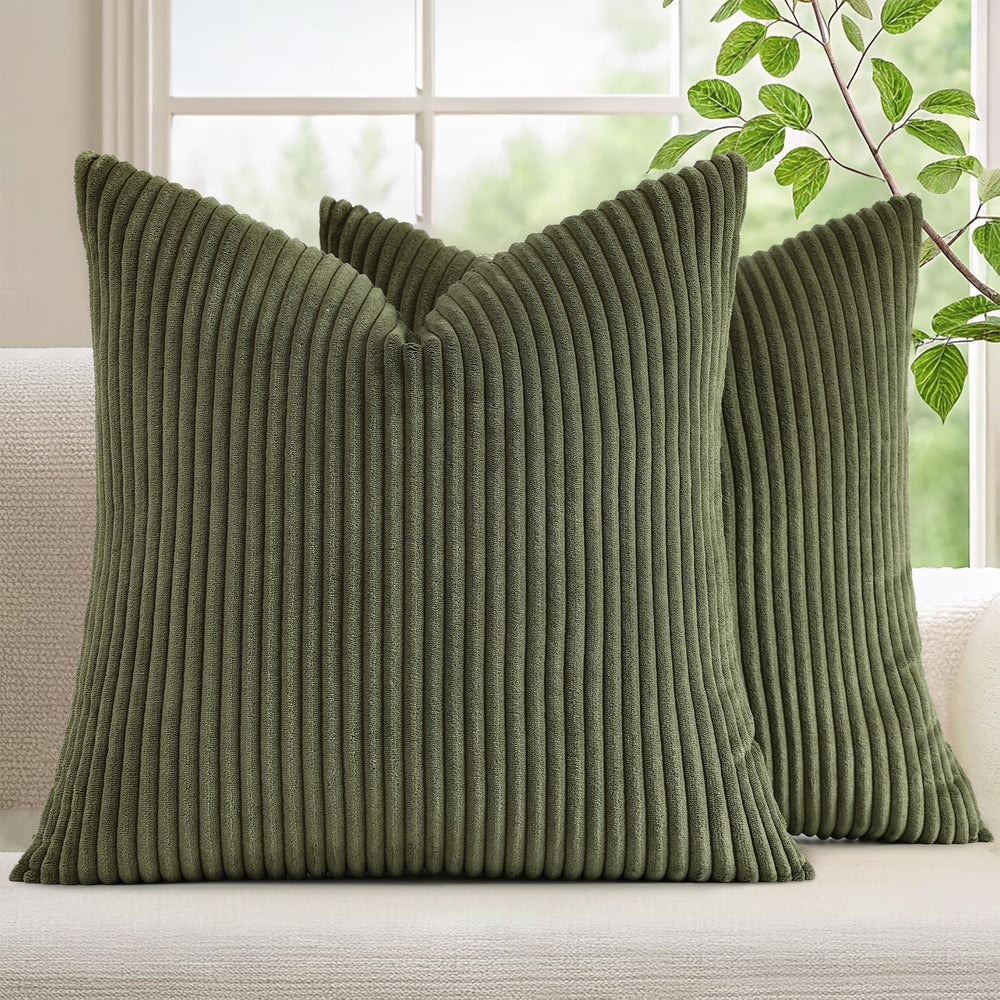 Mecatny Corduroy Fall Throw Pillow Covers 24x24 Set of 2 Olive Green