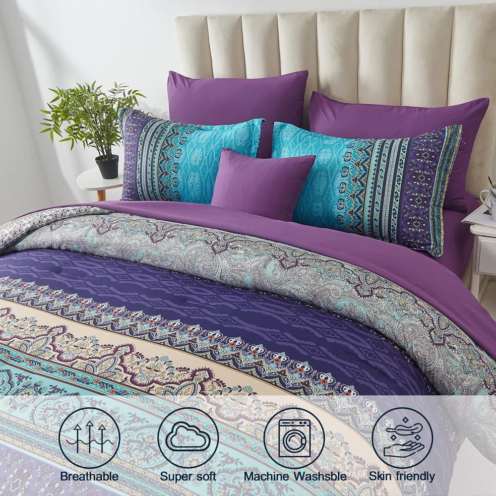 Cottolester Boho Comforter Set King Size 8 Piece Striped Bed in a Bag