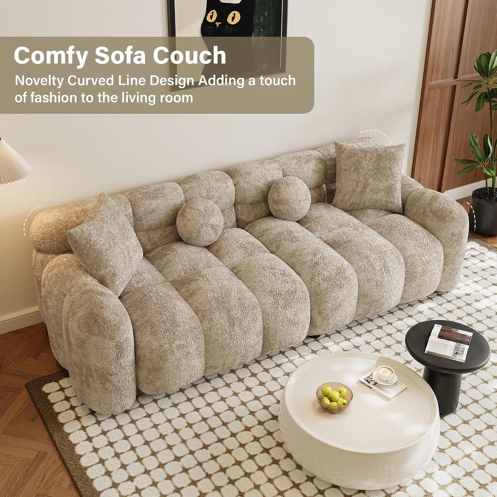 Wrofly 2-Piece Chenille Cloud Sofa Set, Loveseat & 3-Seater, Light Brown