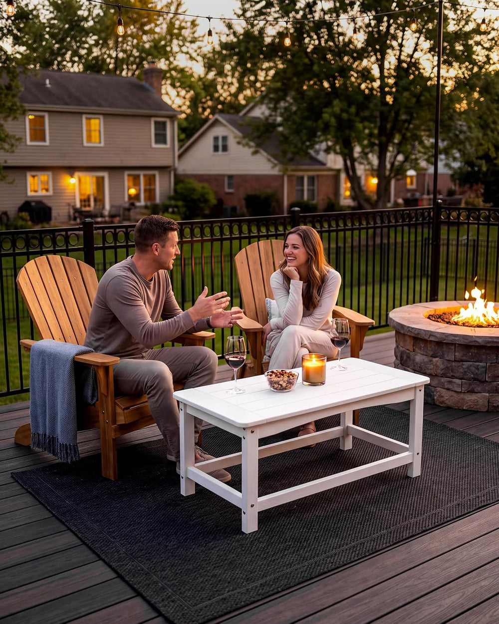 White Outdoor Coffee Table for Patio 35.4 x 17.5 x 16.1 Poly Lumber