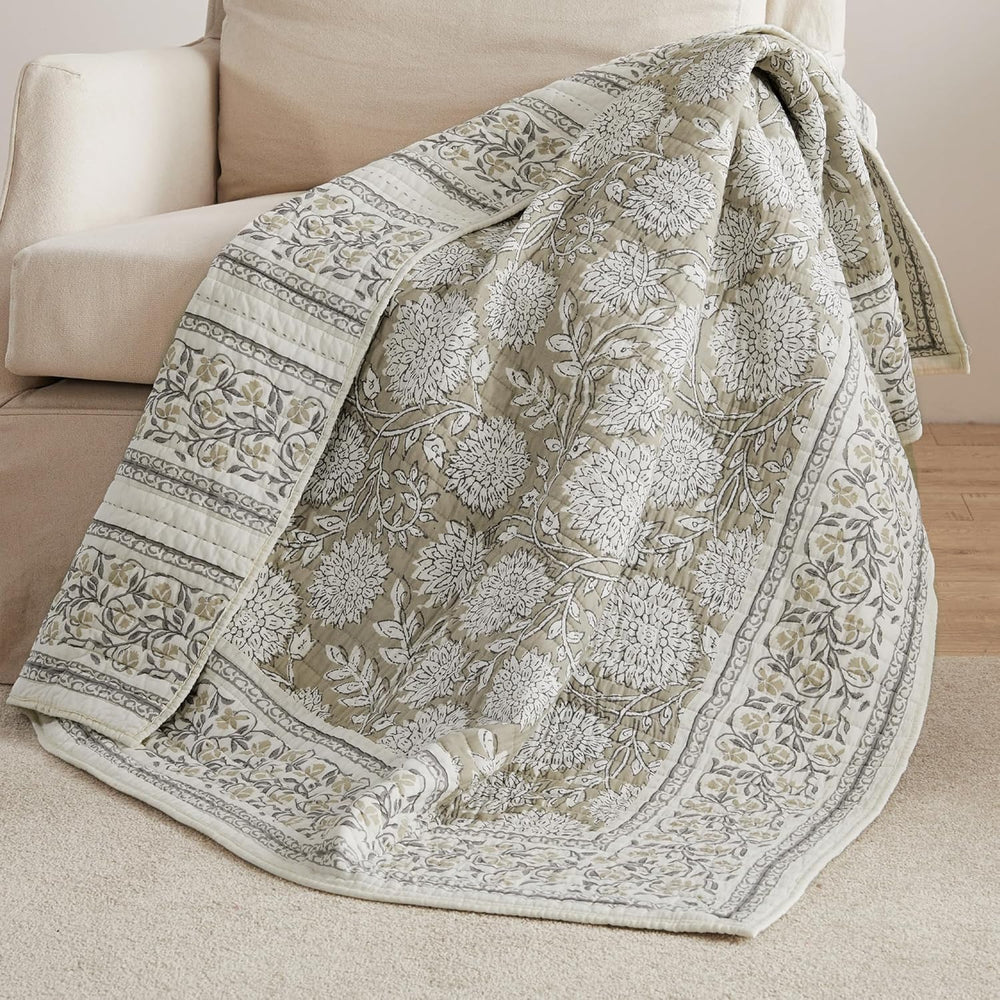 Levtex Home - Adare Taupe - Throw - Bordered Floral - Taupe, Grey and Cream -...