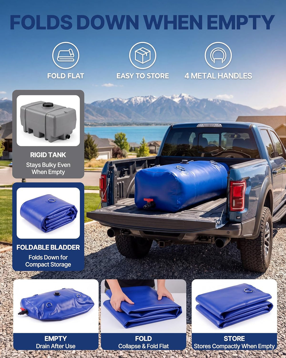 63 Gal / 240 L Water Bladder Tank, Portable Collapsible Water Storage Bag