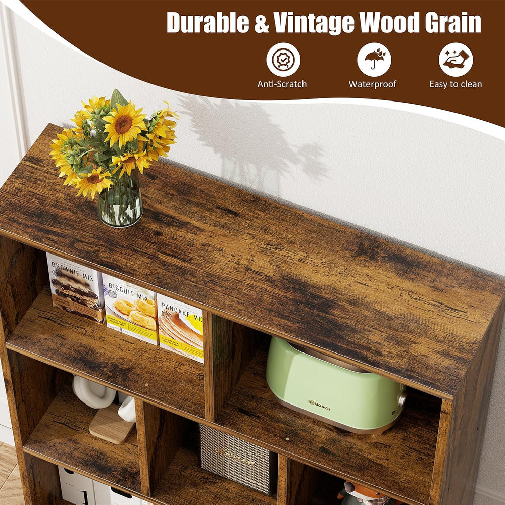 Vongrasig 7 Cube Bookshelf, 3 Tier Mid-Century Modern Bookcase with Legs, Woo...