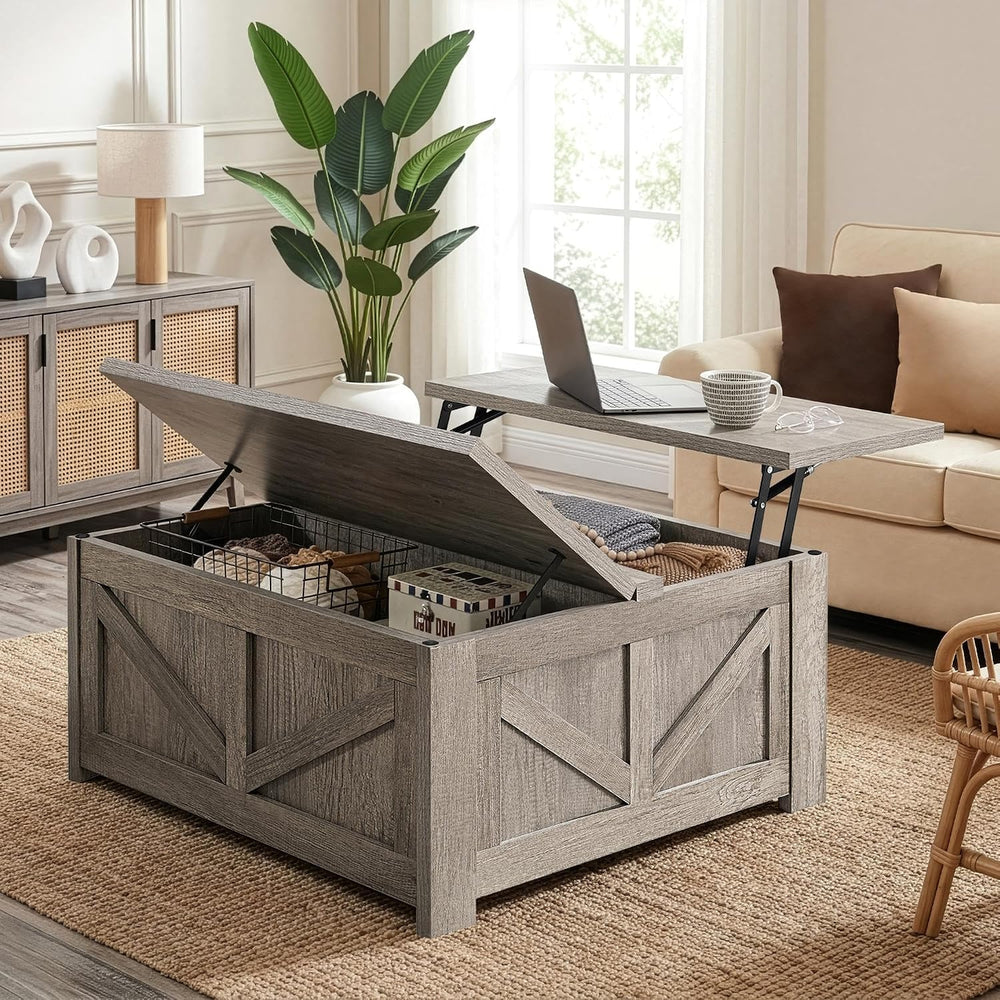 Yaheetech 31.5" Farmhouse Lift Top Coffee Table with Hidden Storage, Gray