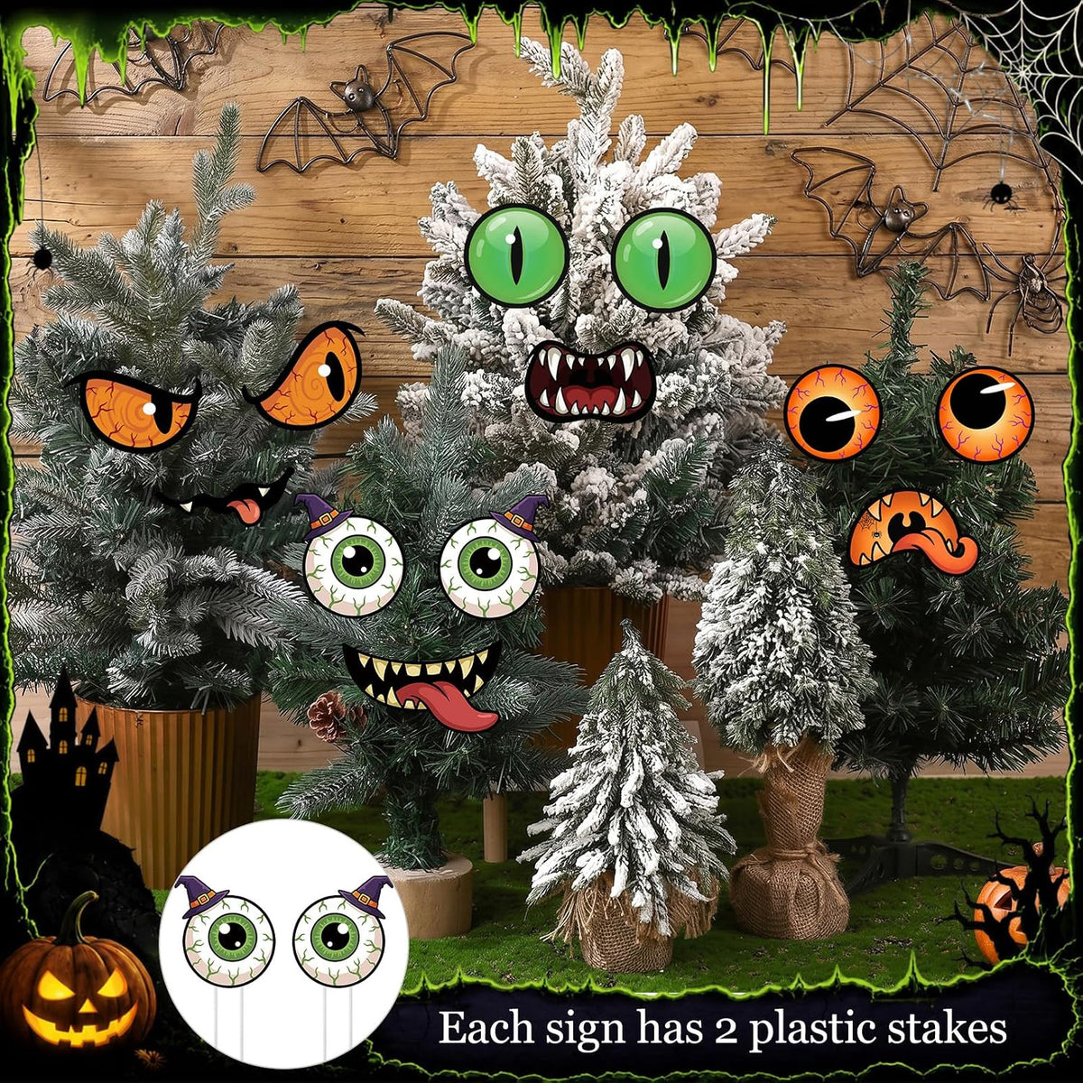 Junkin 12 Pcs Big Halloween Bush Eyes and Mouths, 4 Styles Yard Decorations