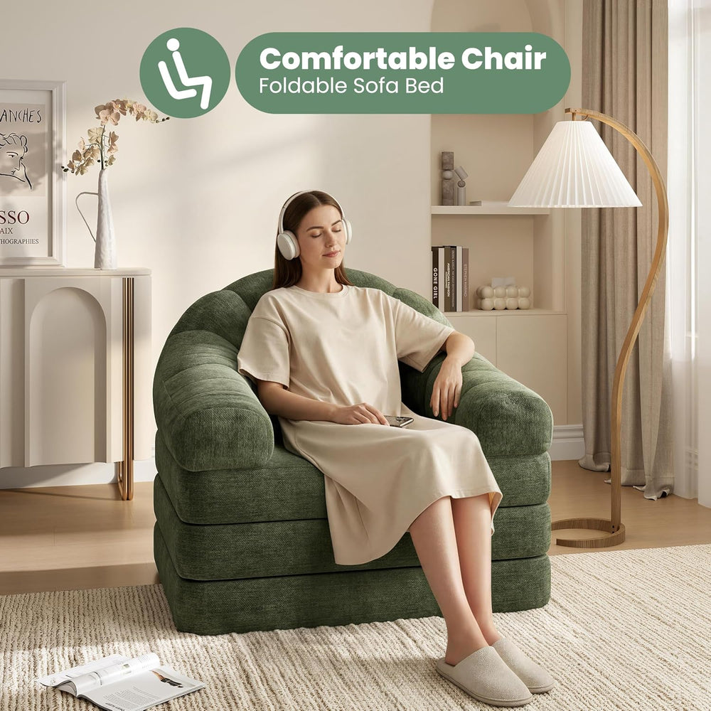 Yaheetech 93" Folding Sofa Bed Convertible Sofa Chenille, Green