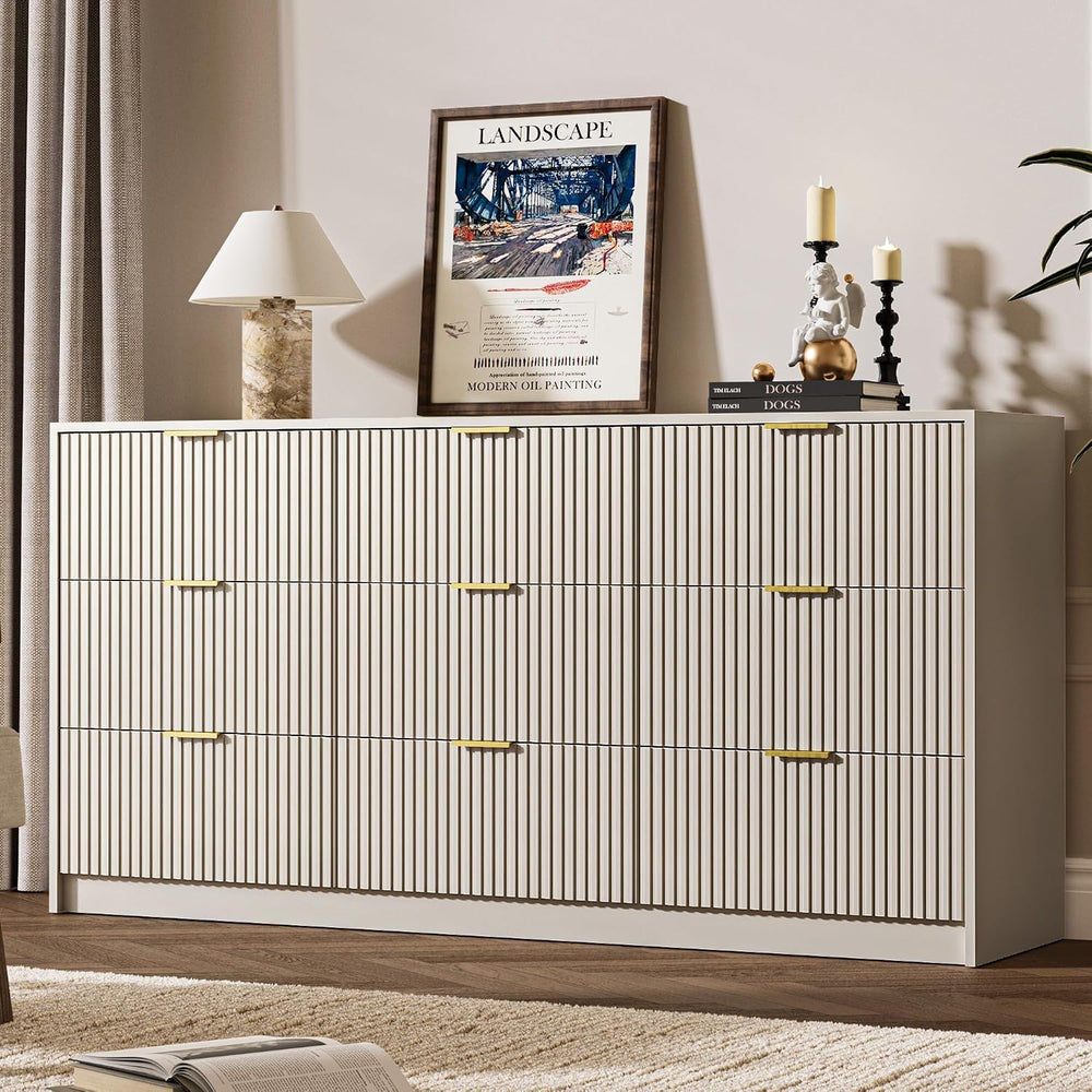 Beige 3-Piece Bedroom Set, 9-Drawer Dresser & 2-Drawer Nightstands