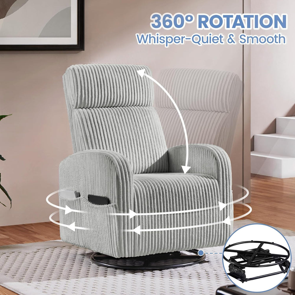 Yaheetech 360° Swivel Nursing Chair with Side Pockets, Light Gray