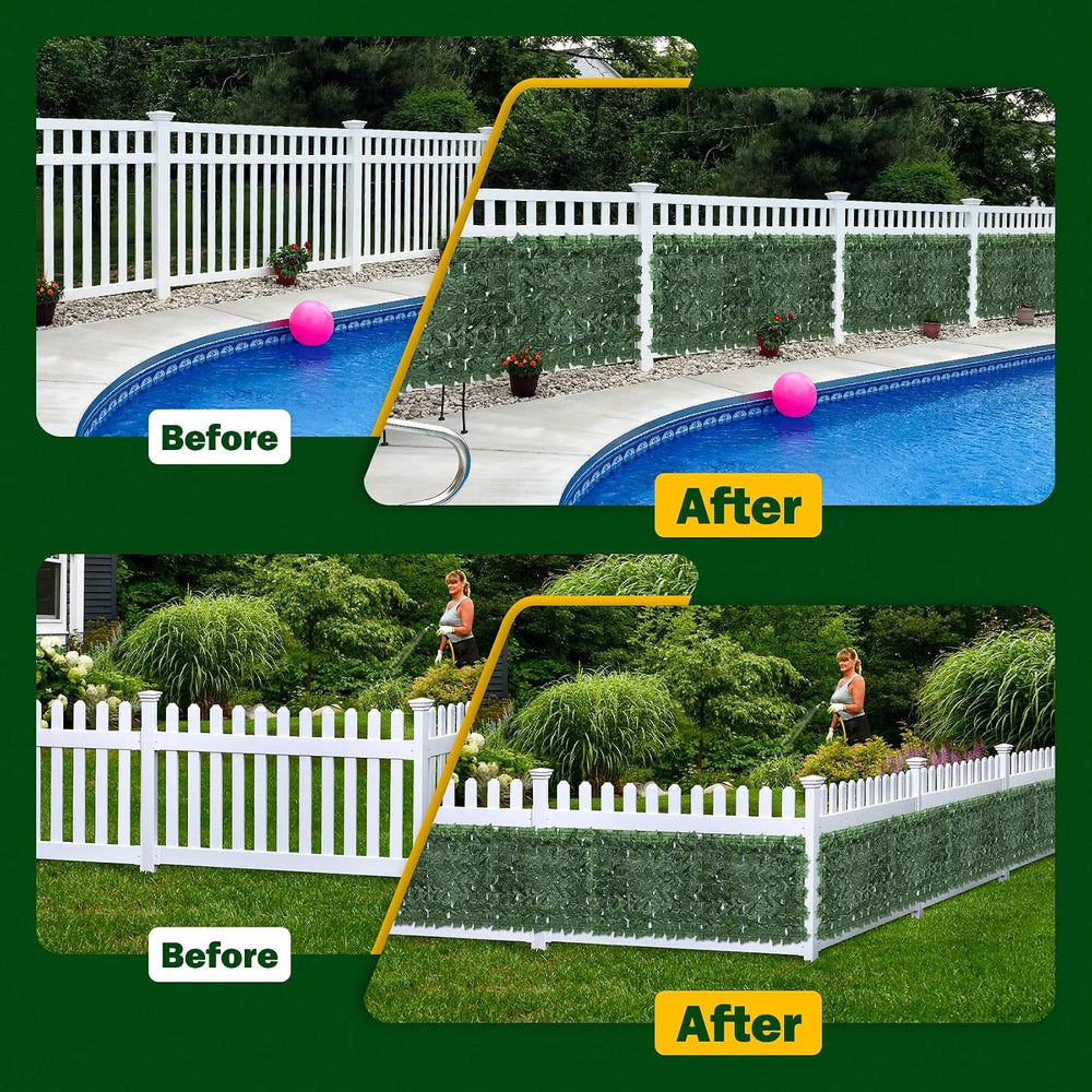 Artificial Ivy Privacy Fence Screen, 240x40 inch Dense Leaf Green Ivy Wall Pa...