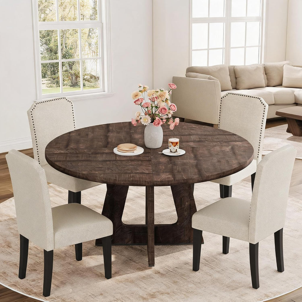 idealhouse 47 in round large dining table set shown in use