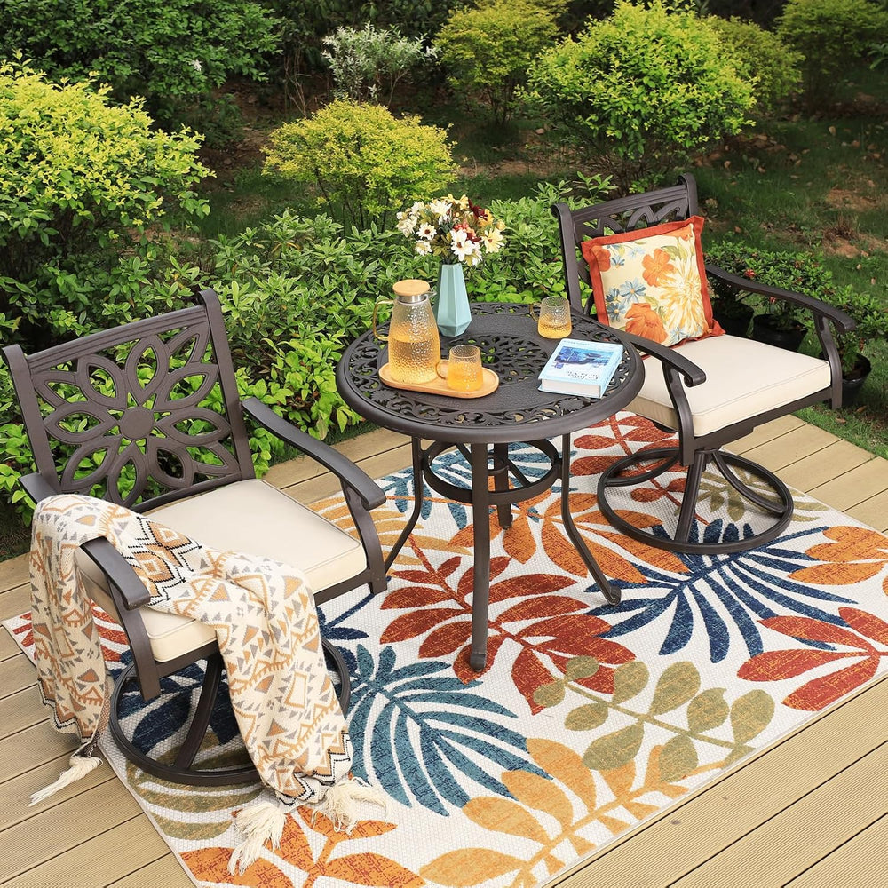 PHI VILLA 32" Cast Aluminum Round Patio Bistro Table, Brown