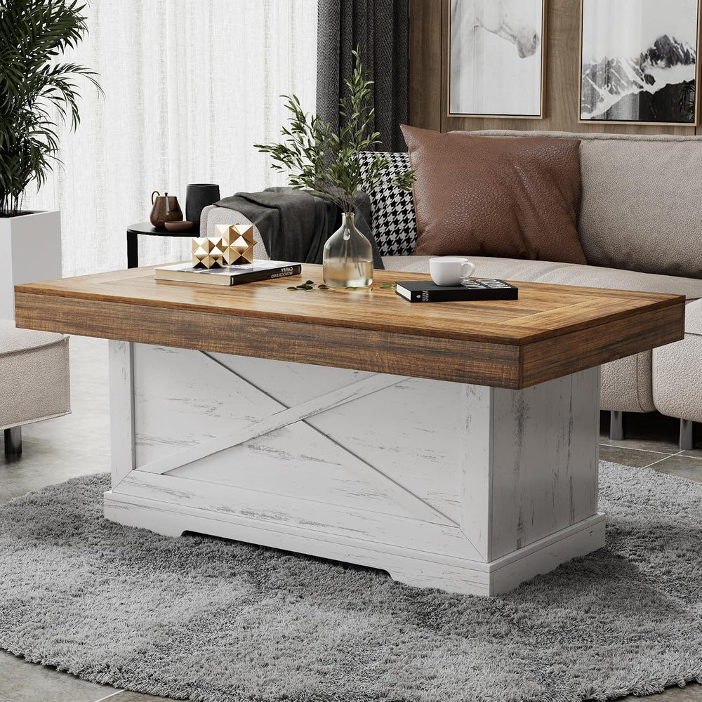 Lareth 39 in Rustic Coffee Table for Living Room with X-Design, Rectangle