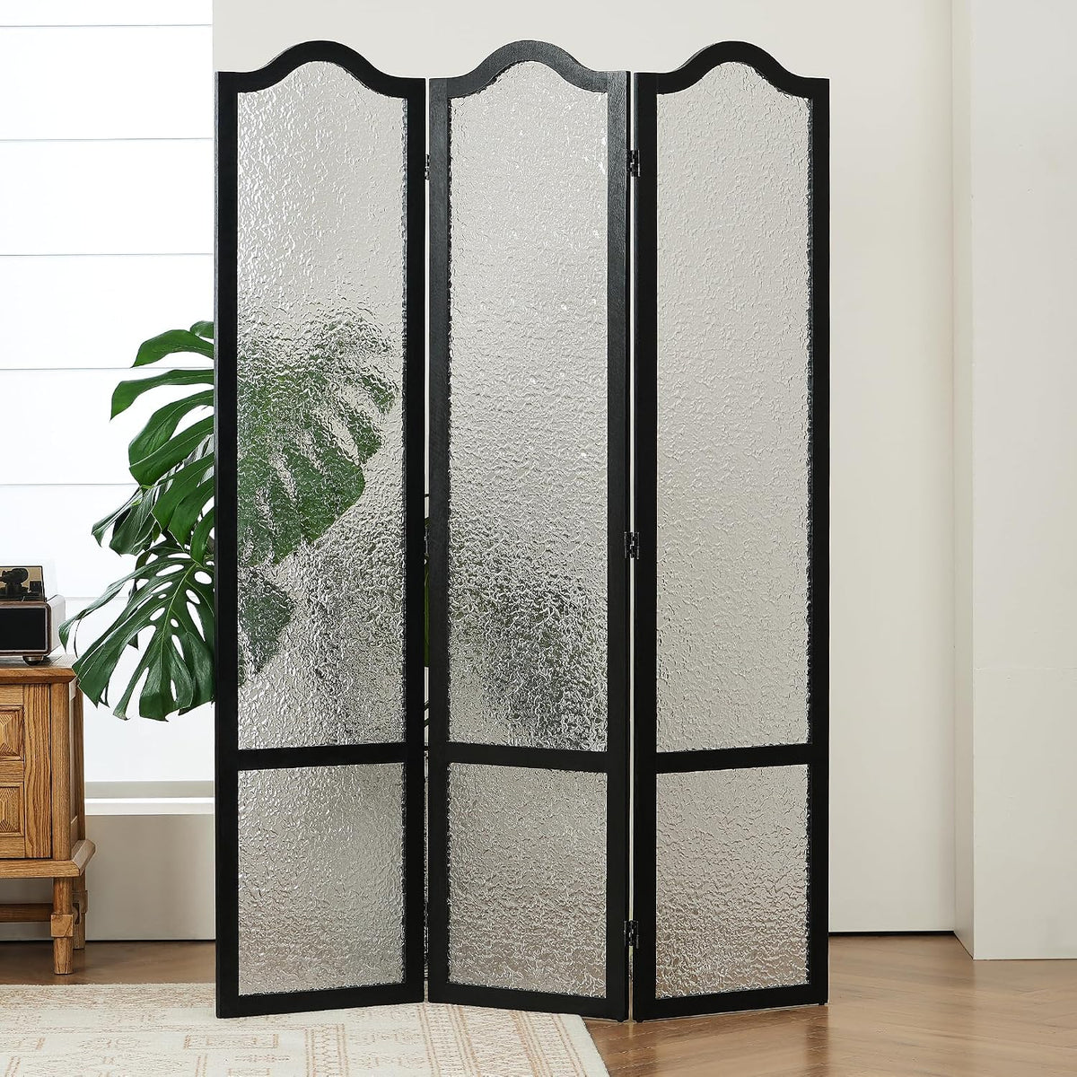 JOSTYLE Acrylic Room Divider, Black, 3-Panel, 67" H x 47.2" W