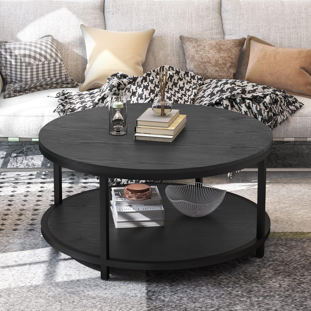 WiberWi Round Coffee Table Black 35.8" Circle Coffee Tables for Living R...