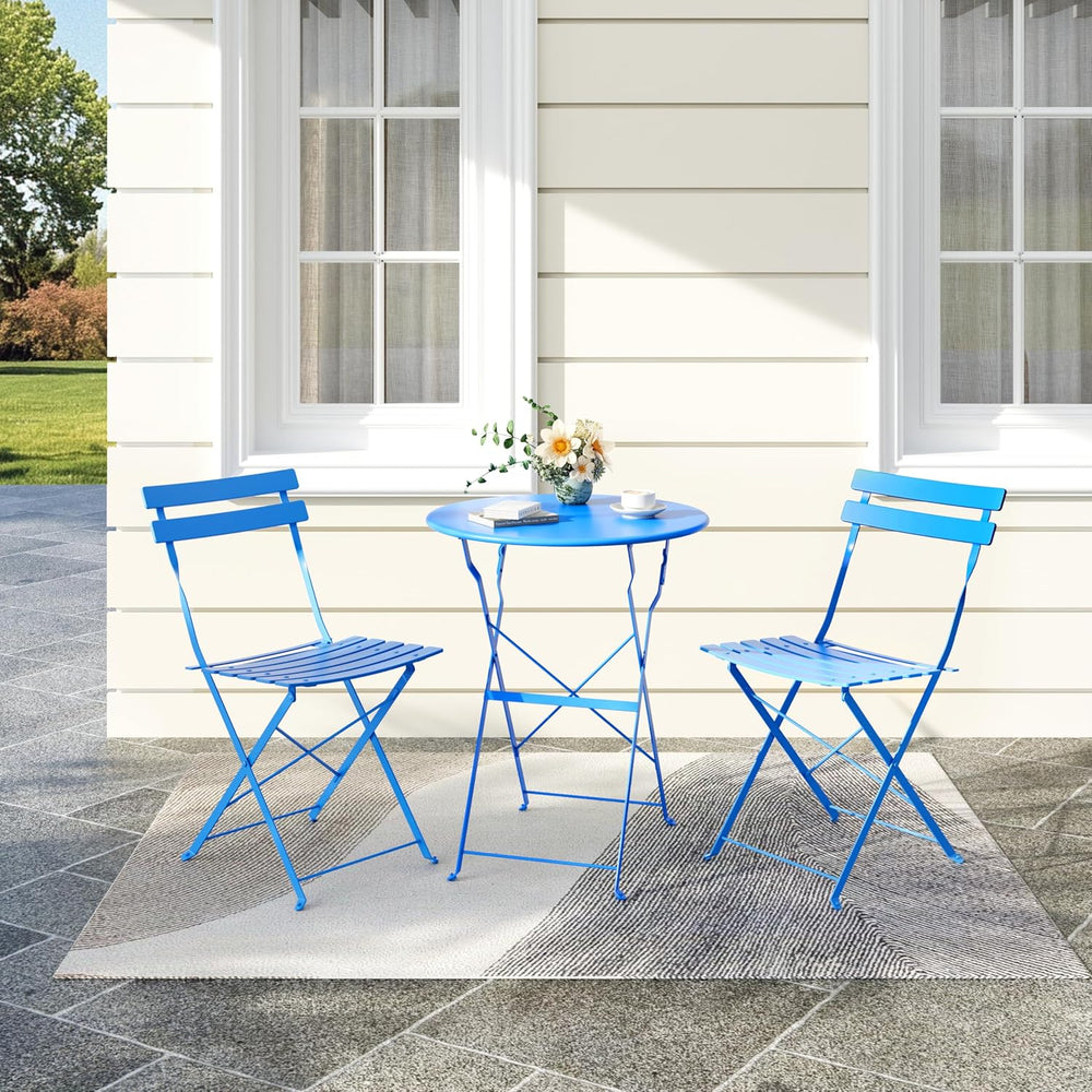 Premium Steel Frame Patio Bistro Set, 3-Piece Outdoor Folding Table and Chair...