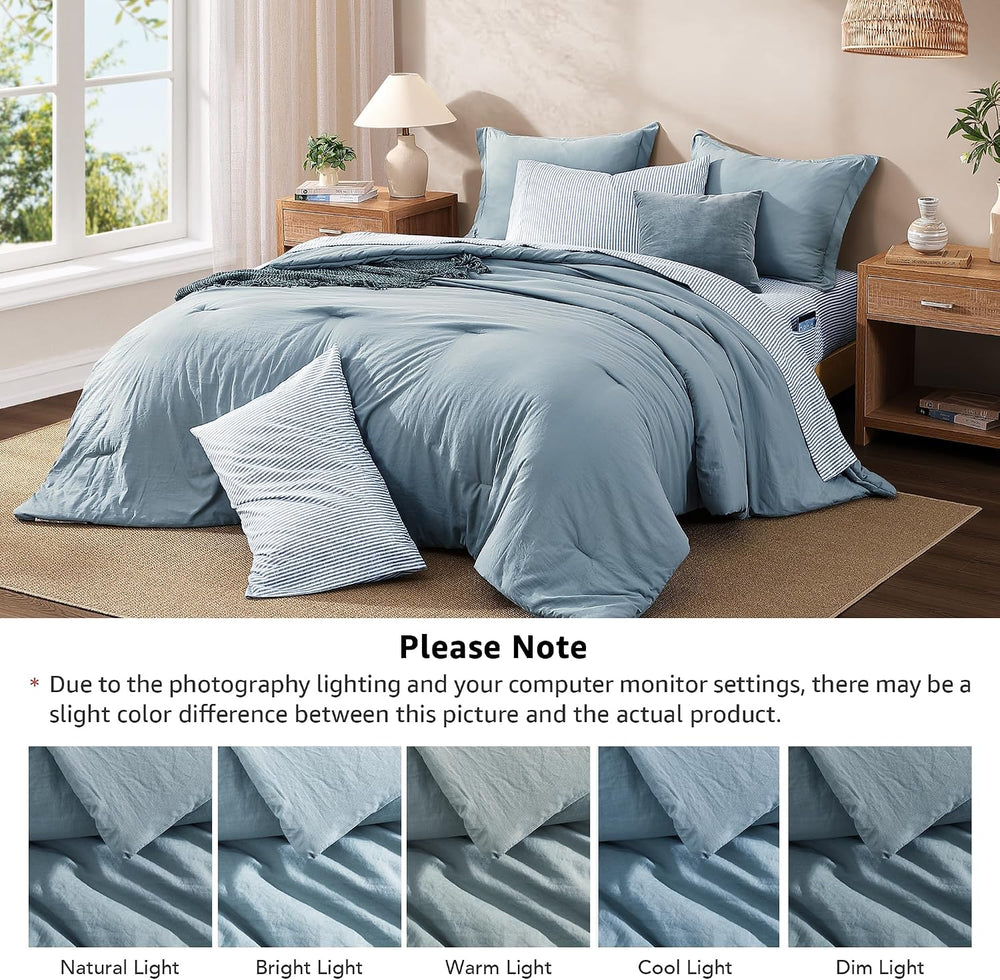 Monbix Queen Comforter Set - 7 Pieces Soft Bed in a Bag Queen Bedding Sets