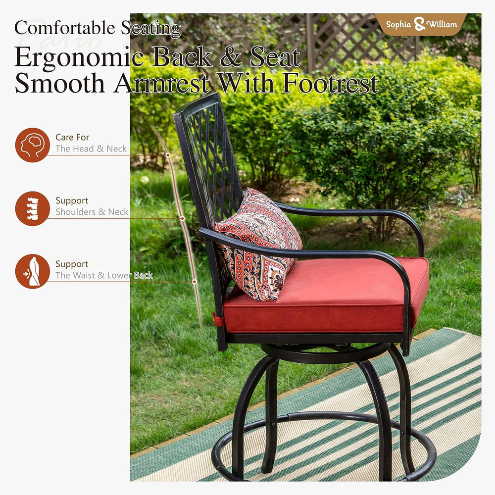 Sophia & William 3-Piece Counter Height Patio Table and Chairs, Red