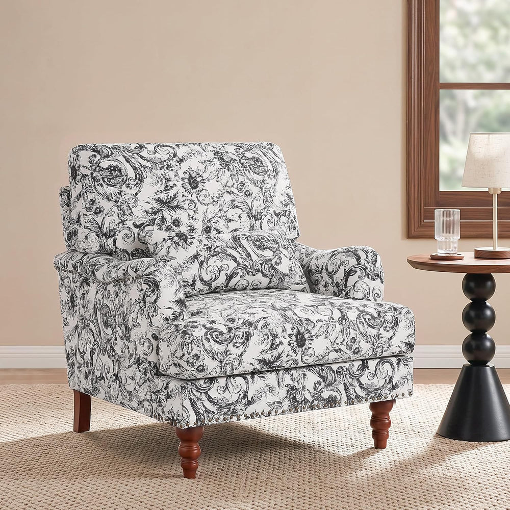 Floral Accent Chair, Chenille Upholstered Armchair, Rococo Black