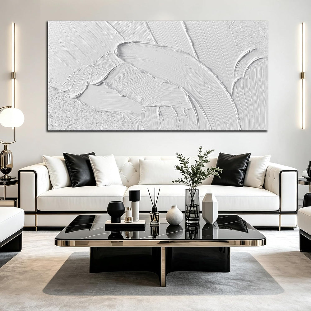 White Abstract Canvas Wall Art Extra Large Hand Painted Oil Painting