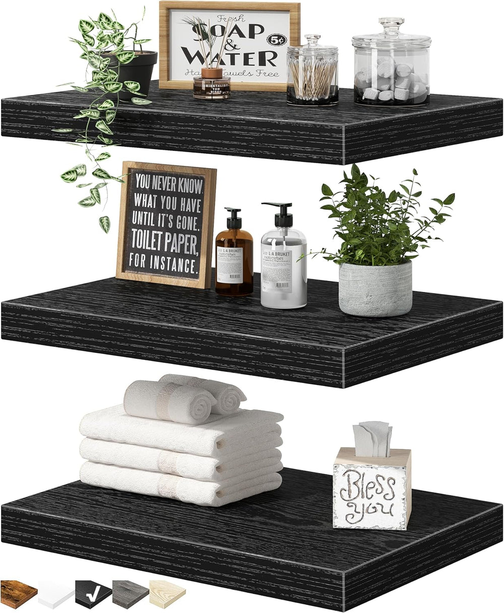 QEEIG 10" Deep Floating Projector Shelves Under TV Shelf (Black, Set of 3)