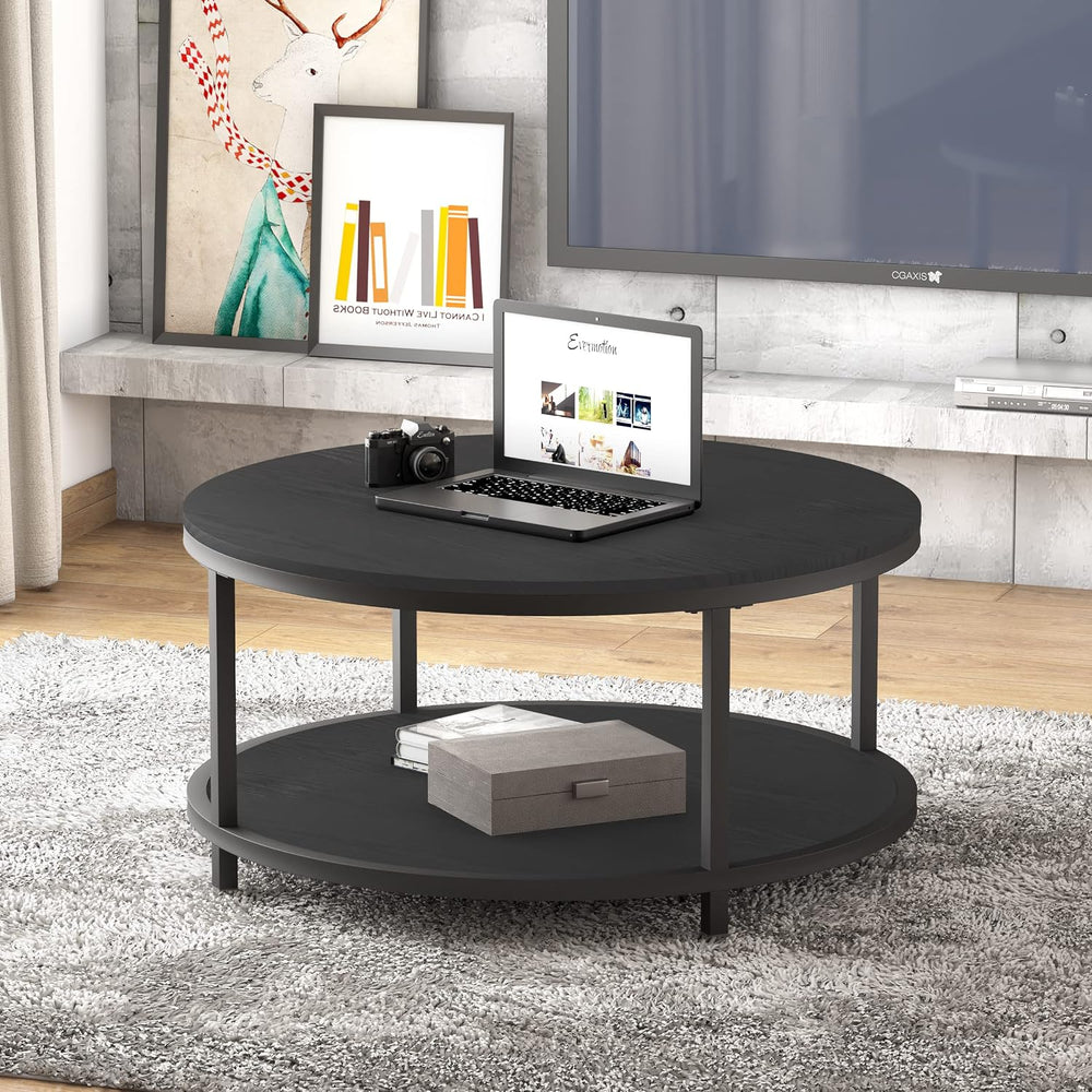 NSdirect Round Coffee Table, 36" Rustic Wooden Surface Top & Sturdy ...
