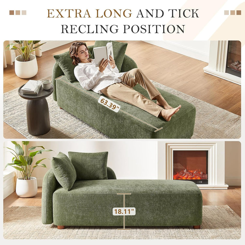68.9" Chaise Lounge Chair Indoor with Left Facing, Chenille Green