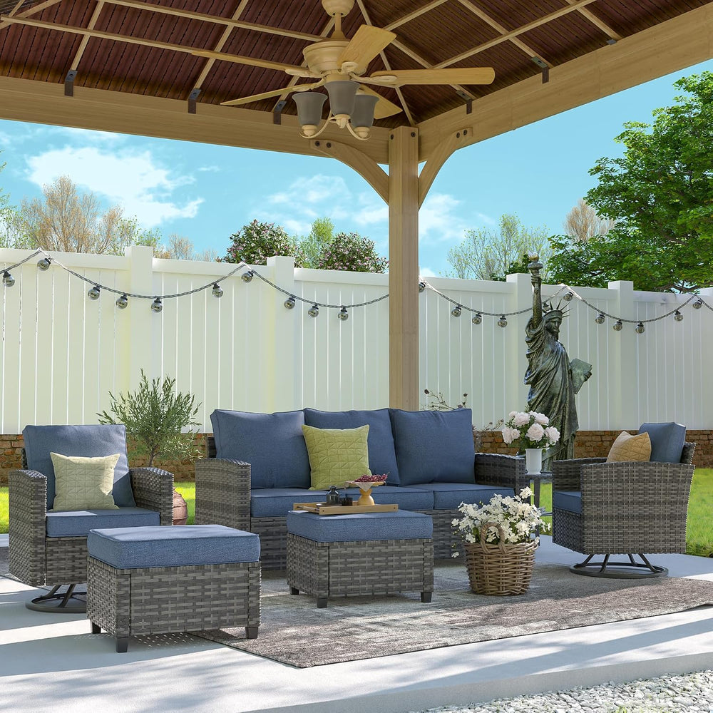 UDPATIO Patio Furniture Set with Swivel Rocking Chair, 6 Pcs Outdoor Couch