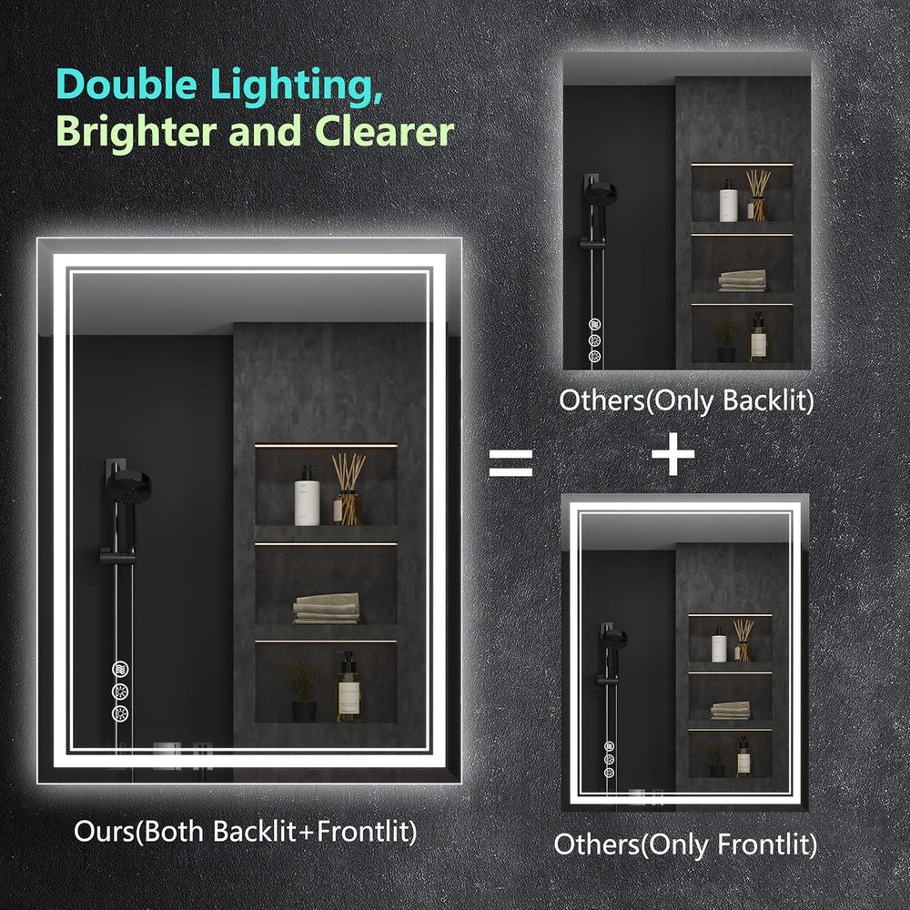 Ratsamee 28x36 LED Bathroom Mirror with Lights, Backlit+Front Lit, Anti-Fog
