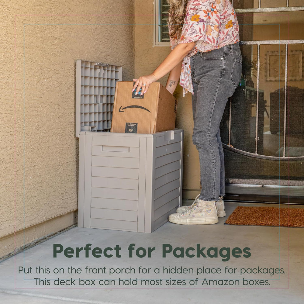 IRIS USA 35 Gallon Outdoor Deck Box, Lockable, Weather-Resistant, Beige